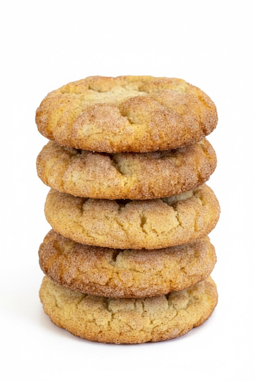 Snickerdoodle cookies in a clear container